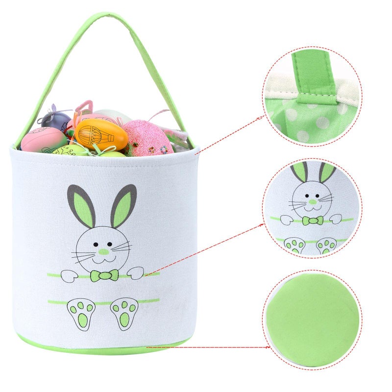 XinblueCo Easter Bunny Basket Egg Bags for Kids,Canvas Cotton Personalized Candy Egg Basket Rabbit Print Buckets with Fluffy Tail Gifts Bags for Easterâ€¦â€¦ - Image 5